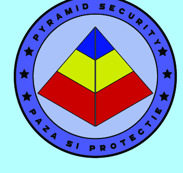 The old seal: a three-colour pyramid inside a blue ring with black text