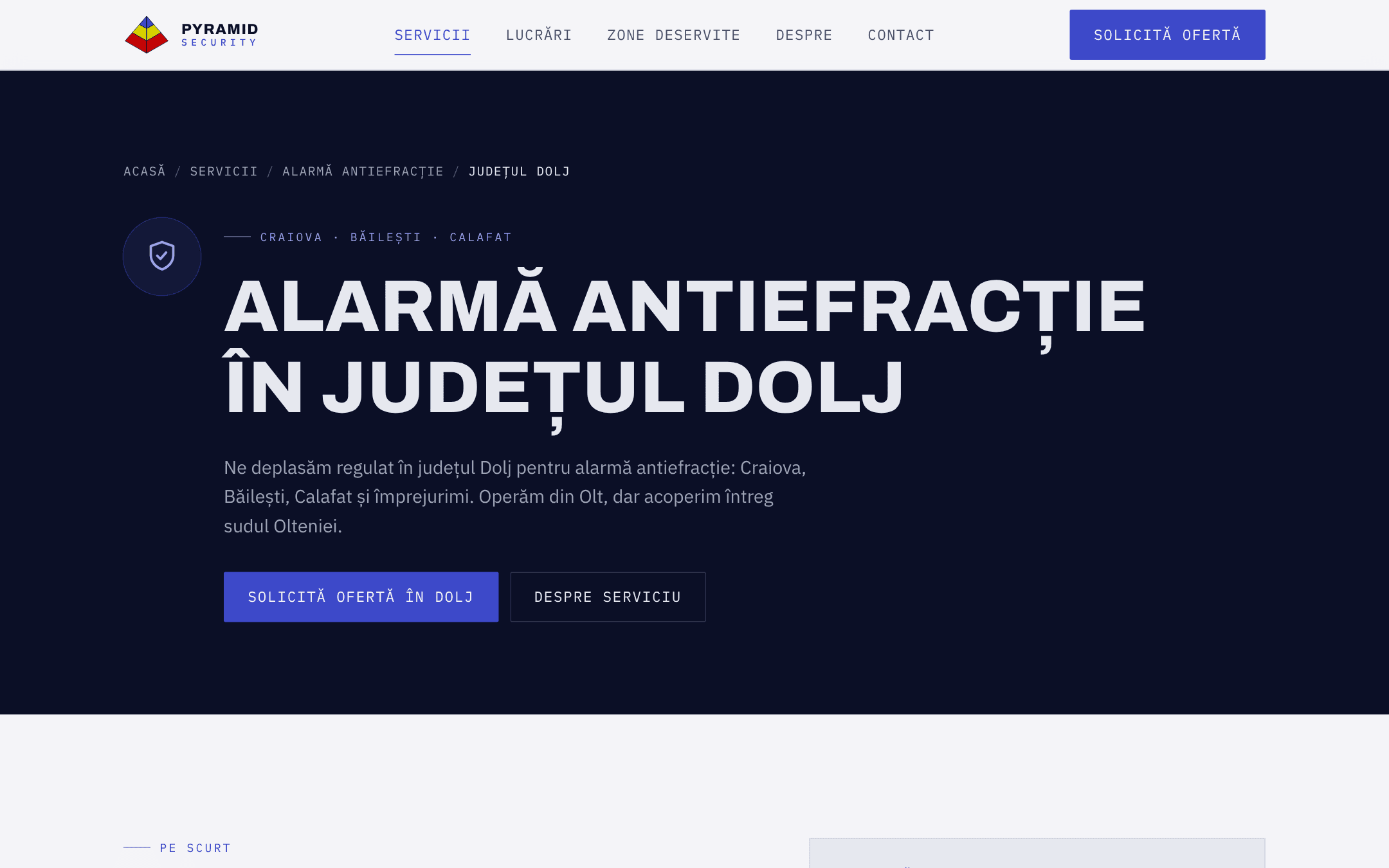Pagina principală a site-ului Pyramid Security